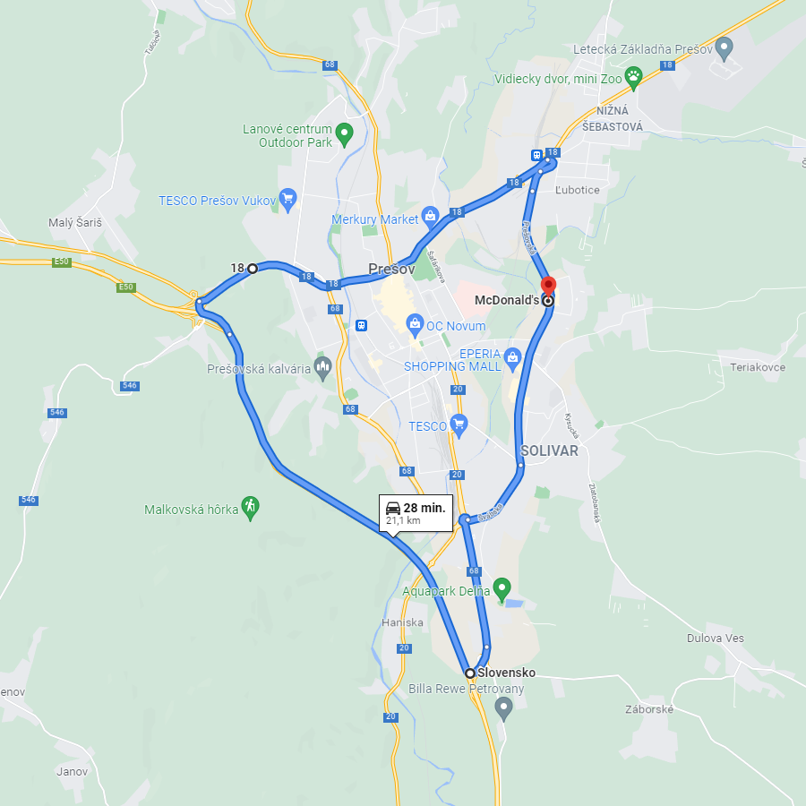 30min trasa v Prešove